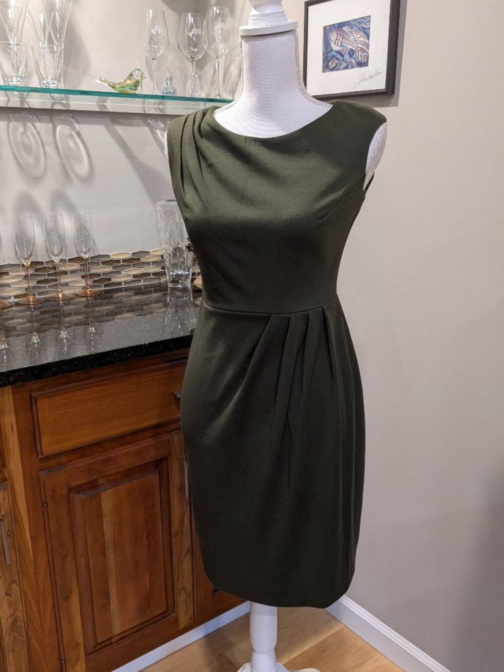 Vintage Jones New York Olive Sage Sleeveless Knit Cocktail Office or Date Night